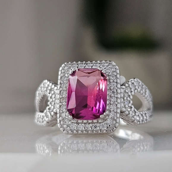 Pink Topaz Radiant Gemstone Ring, 925 Sterling Silver Charmed Aroma - Picture 5 of 5